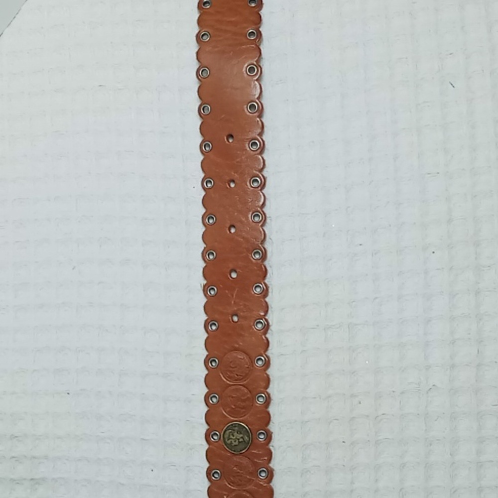 Fossil Brown Leather Belt With Coin Details Scalloped Edges And Grommets Size M - Picture 7 of 14